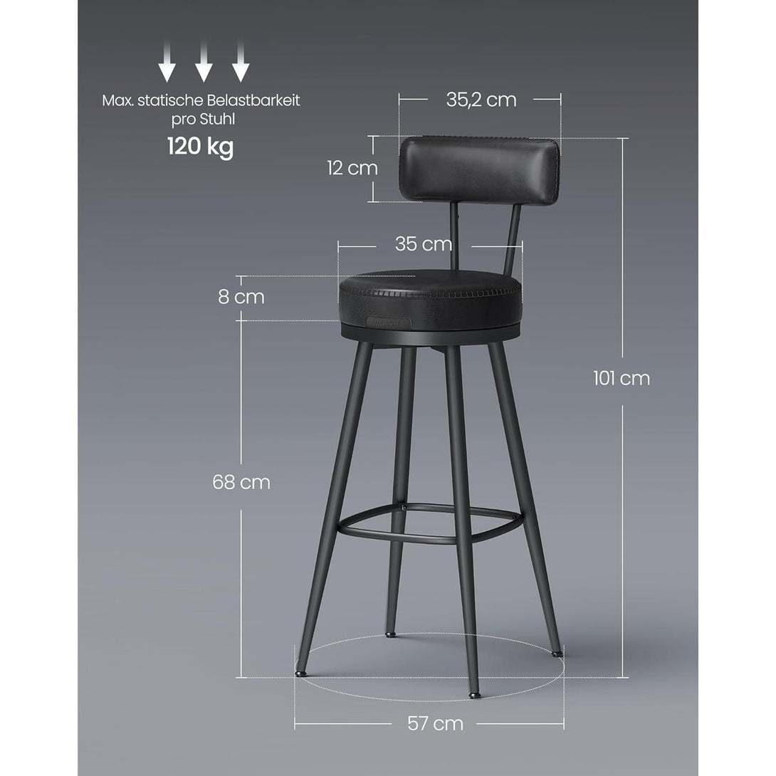 EKHO 360°-ban forgatható bárszék 2 darabos szett, 76 cm magas, tintafekete színben-VASBÚTOR