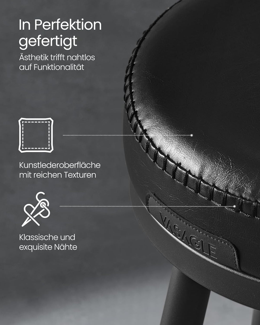 EKHO 360°-ban forgatható bárszék 2 darabos szett, 76 cm magas, tintafekete színben-VASBÚTOR