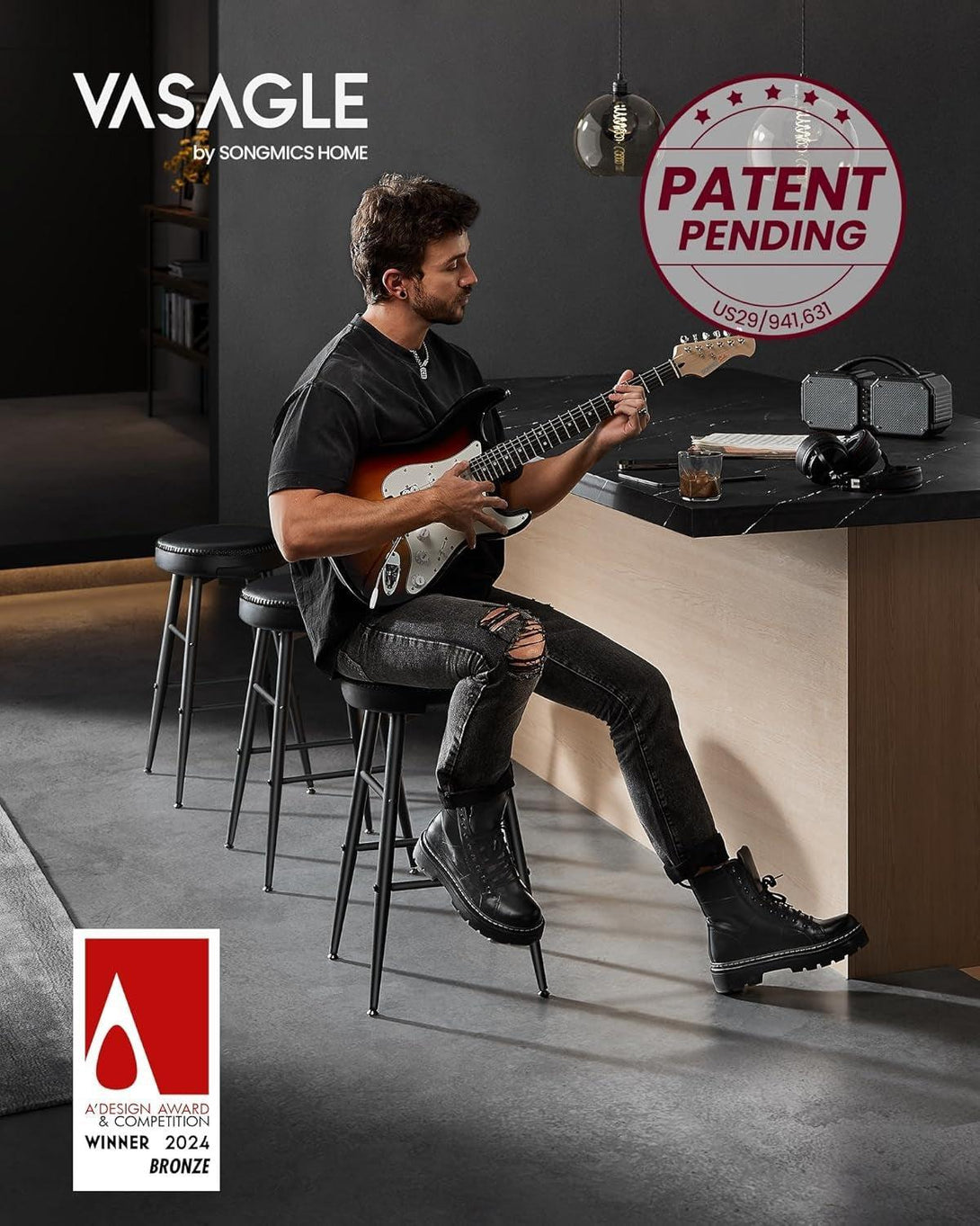 EKHO bárszékek 2db-os készlet, Konyhai székek, Fekete-VASBÚTOR