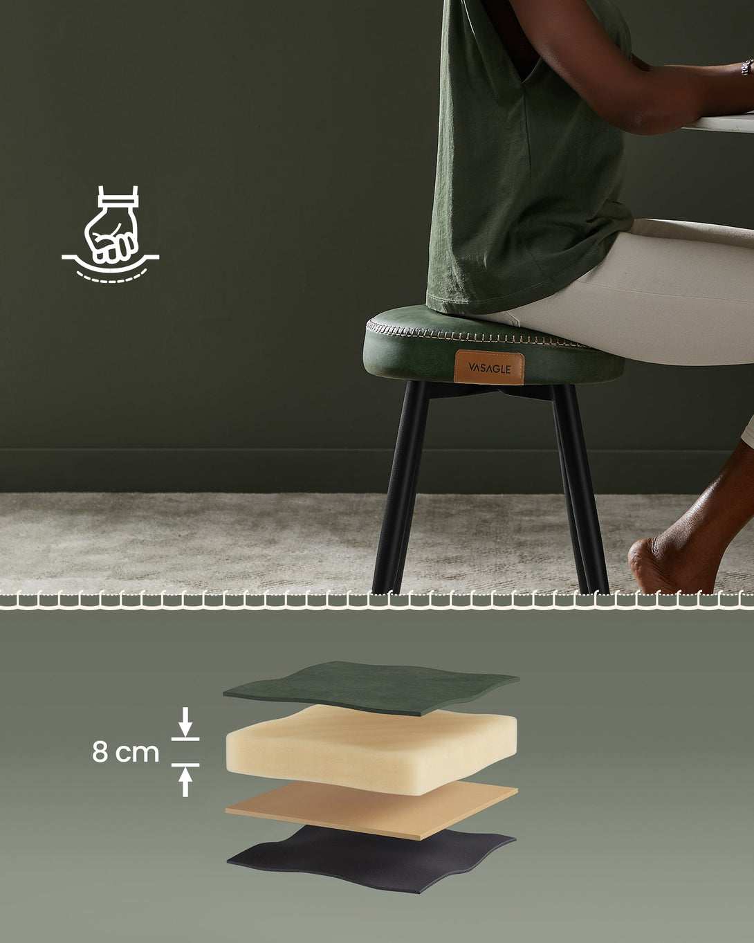 EKHO étkezőszék, konyhai szék 48.2 cm magas, erdőzöld-VASBÚTOR