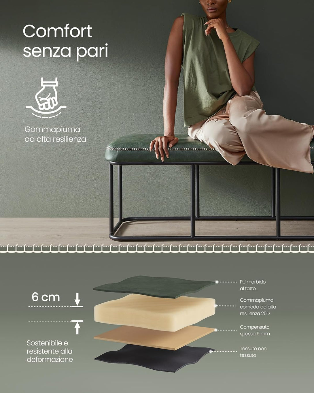 EKHO ülőpad, műbőr kárpitozott pad 40 x 120 x 45 cm, erdőzöld-VASBÚTOR