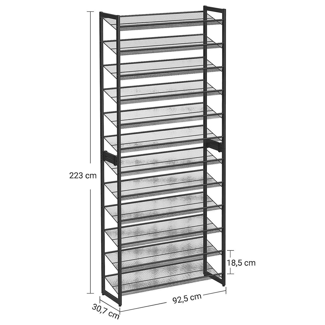 Egymásra rakható 12 szintes cipőtartó, állítható cipőspolc, fekete-VASBÚTOR