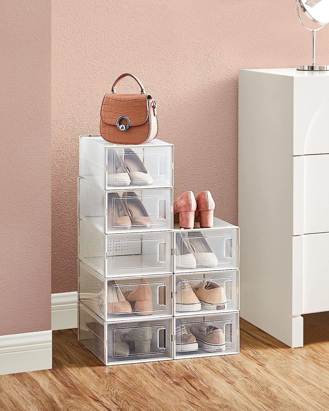 Egymásra rakható cipőtároló dobozok, cipőrendezők, átlátszó-VASBÚTOR