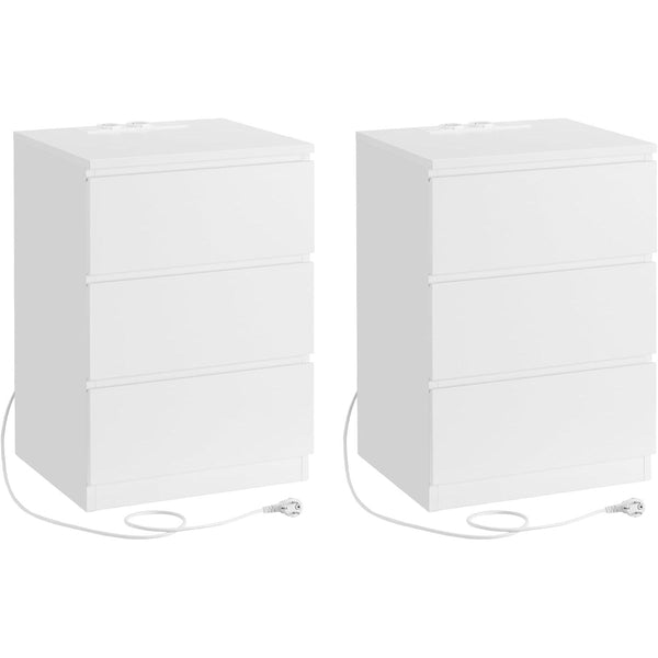 Éjjeliszekrény 2 darabos szett, 2 hálózati aljzattal és 2 usb-porttal, fehér színben-VASBÚTOR