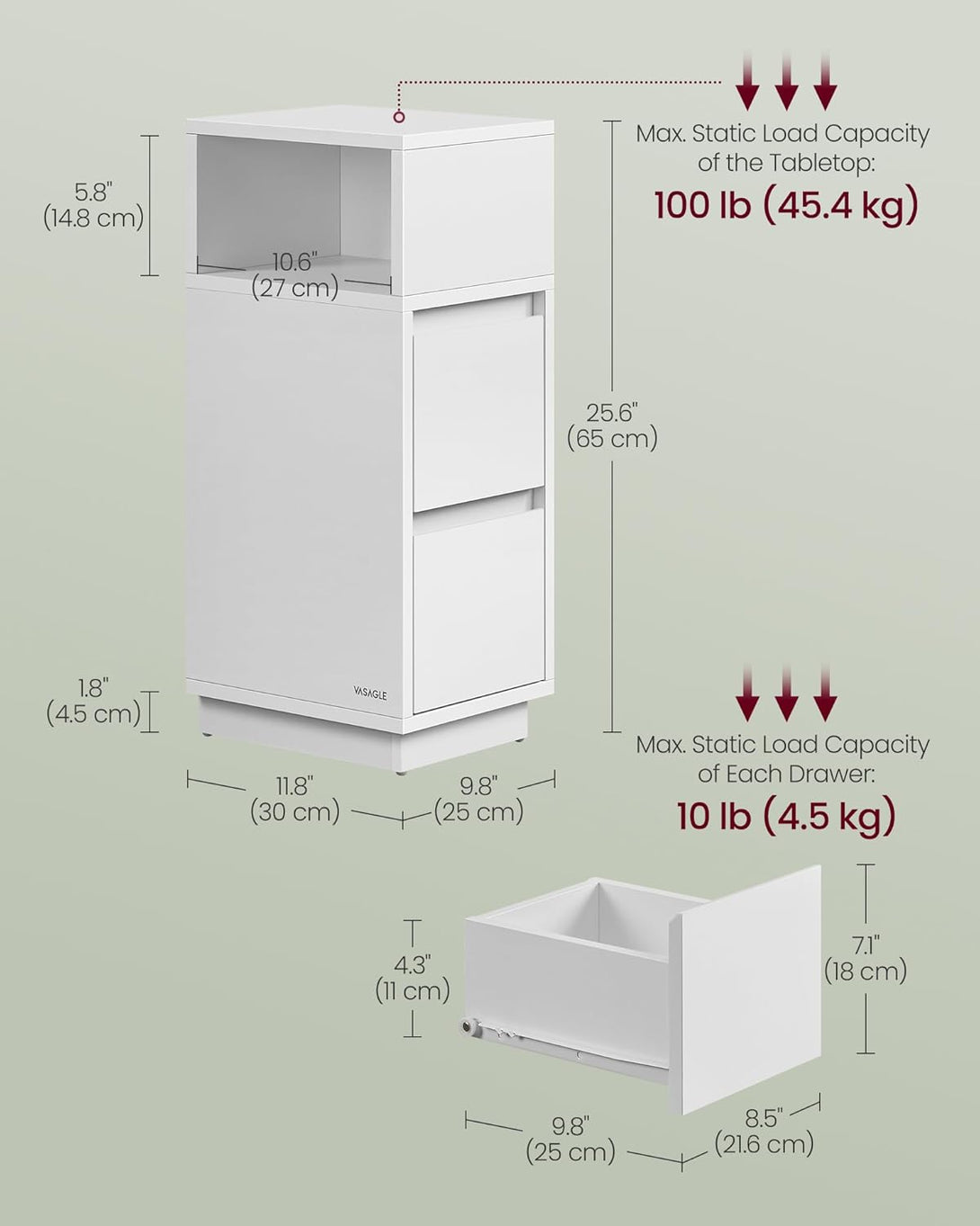 Éjjeliszekrény 2 fiókkal, nyitott rekesszel balra vagy jobbra szerelhető, felhő fehér-VASBÚTOR