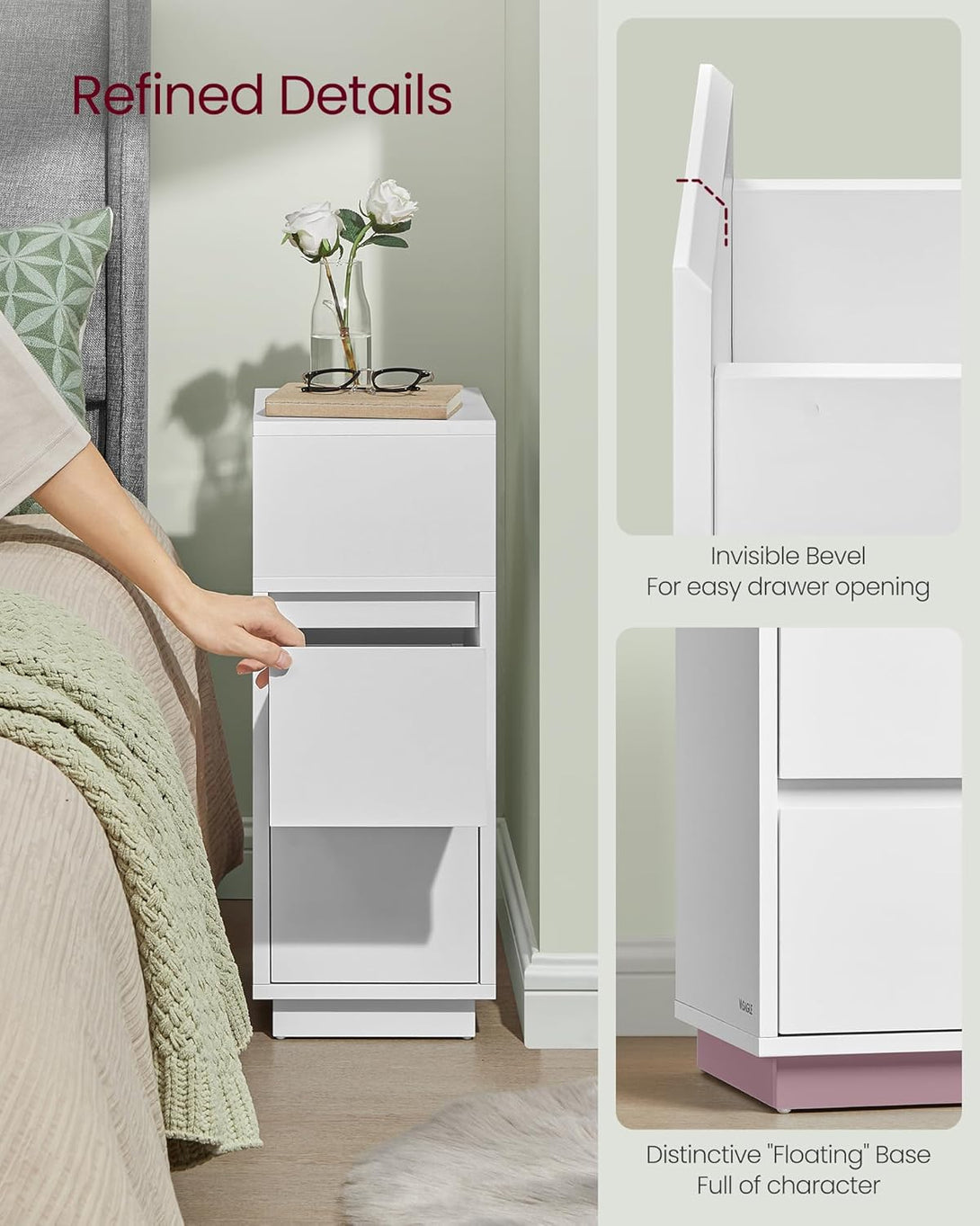 Éjjeliszekrény 2 fiókkal, nyitott rekesszel balra vagy jobbra szerelhető, felhő fehér-VASBÚTOR