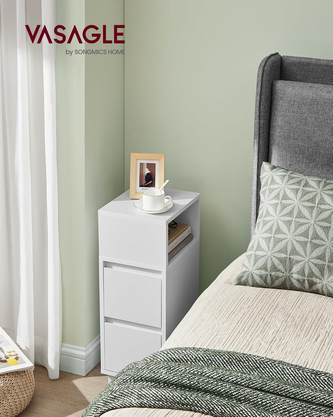 Éjjeliszekrény 2 fiókkal, nyitott rekesszel balra vagy jobbra szerelhető, felhő fehér-VASBÚTOR