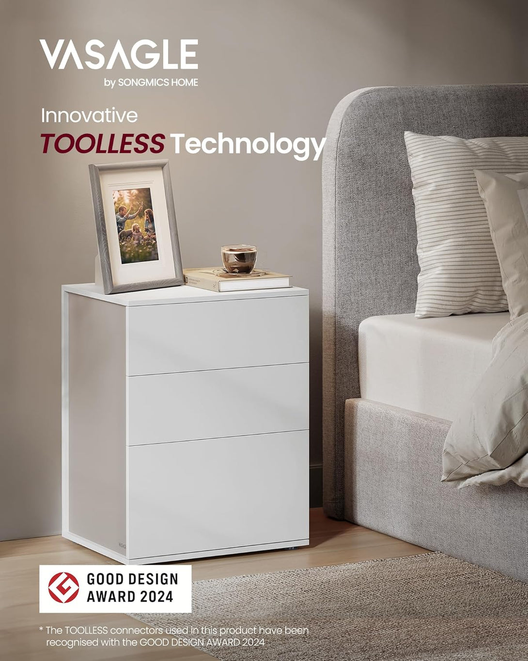 Éjjeliszekrény 3 tárolófiókkal, matt fehér és cappuccino bézs színben-VASBÚTOR