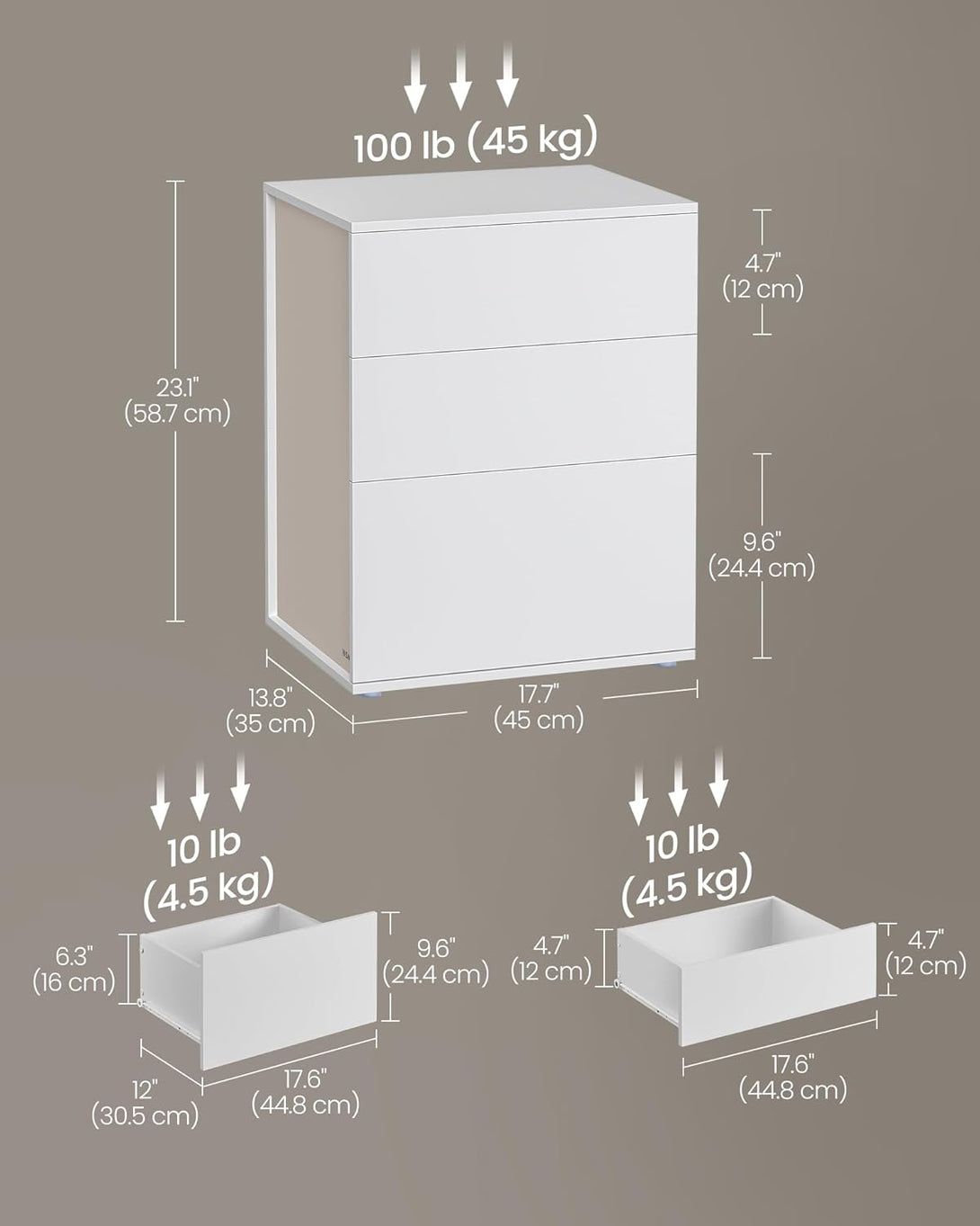 Éjjeliszekrény 3 tárolófiókkal, matt fehér és cappuccino bézs színben-VASBÚTOR