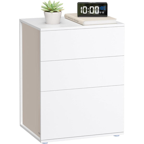 Éjjeliszekrény 3 tárolófiókkal, matt fehér és cappuccino bézs színben-VASBÚTOR