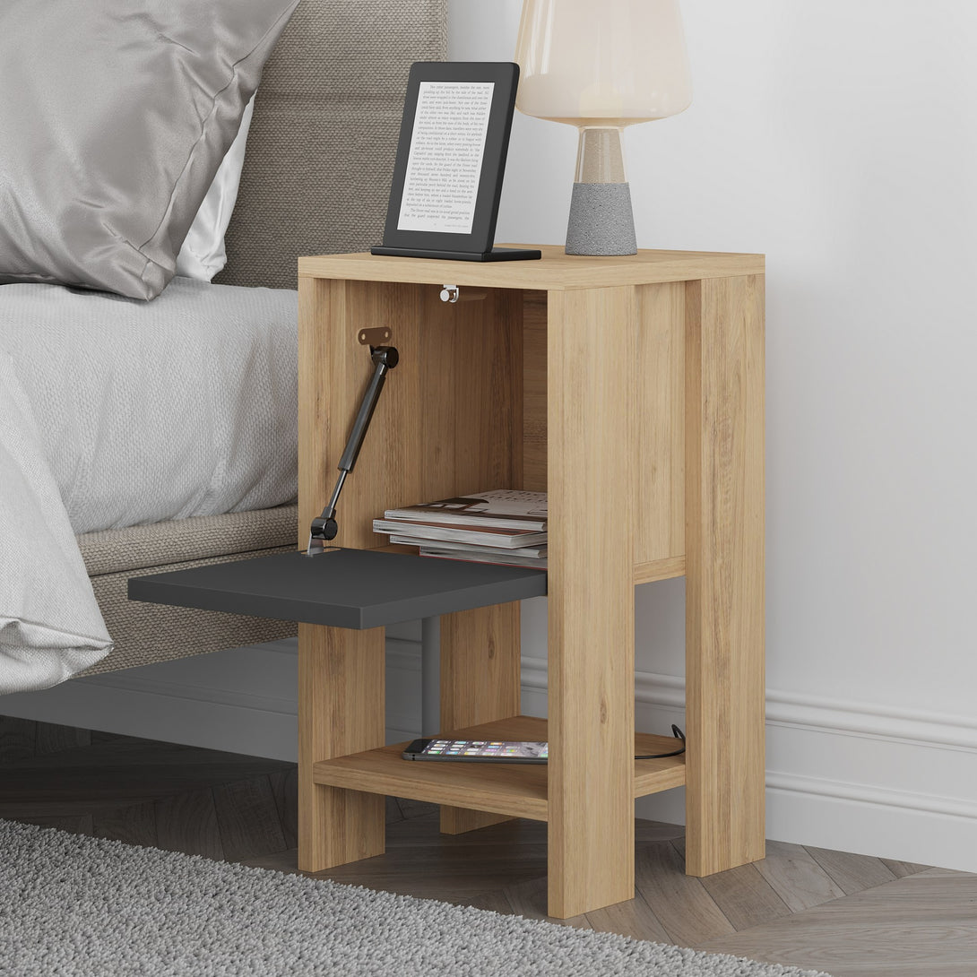 Éjjeliszekrény Ema - Oak, Anthracite-VASBÚTOR