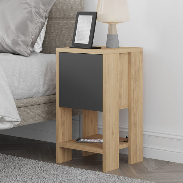 Éjjeliszekrény Ema - Oak, Anthracite-VASBÚTOR