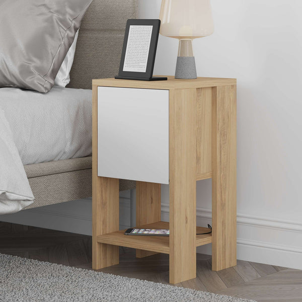 Éjjeliszekrény Ema - Sapphire Oak, White-VASBÚTOR