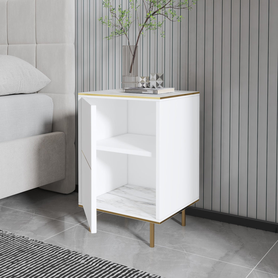 Éjjeliszekrény Imaj - Marble, White-VASBÚTOR