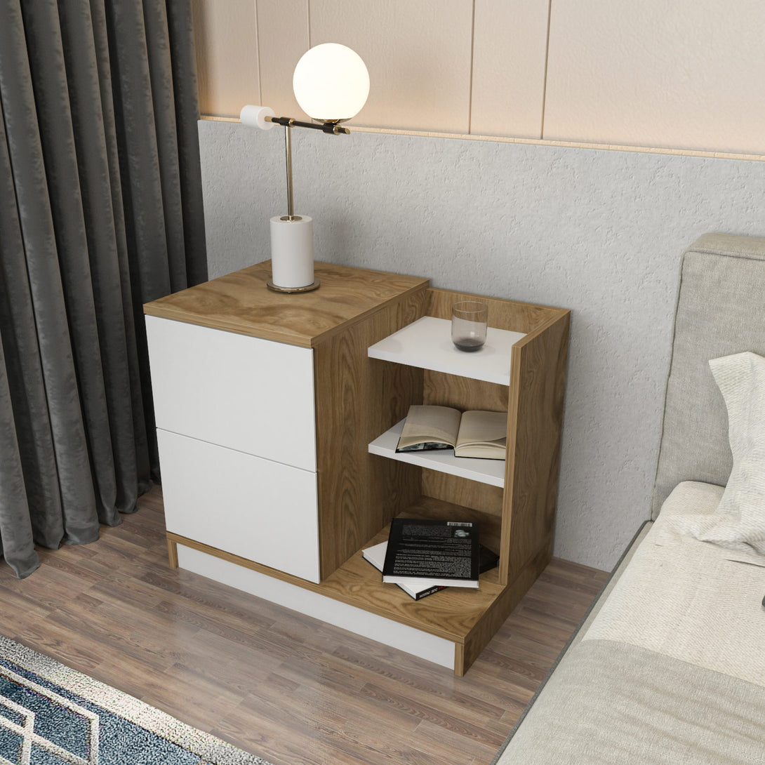 Éjjeliszekrény Rena - White, Oak-VASBÚTOR
