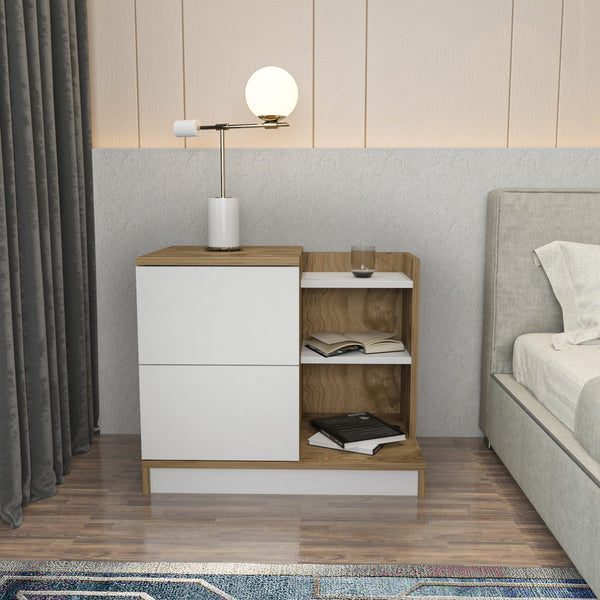Éjjeliszekrény Rena - White, Oak-VASBÚTOR