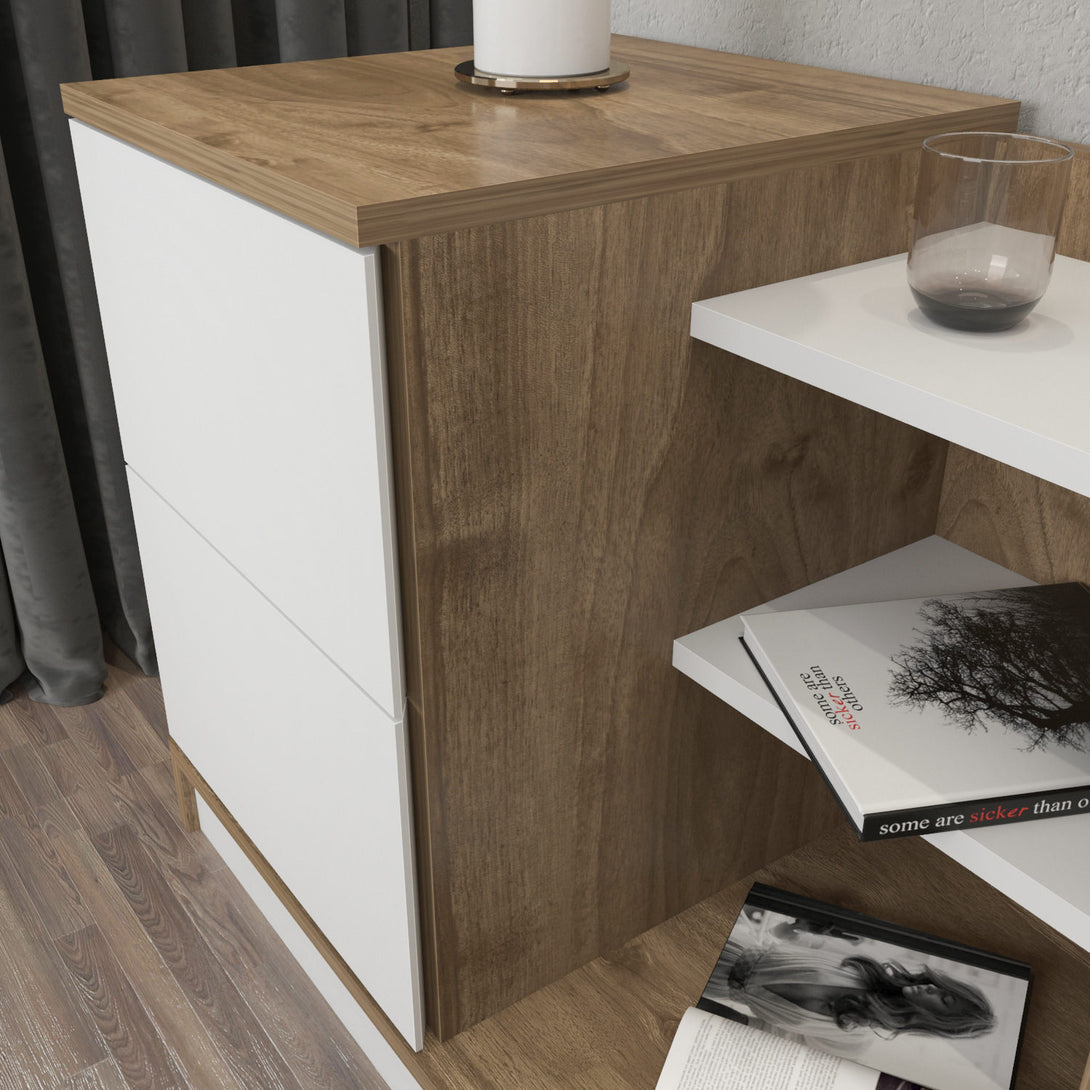 Éjjeliszekrény Rena - White, Walnut-VASBÚTOR