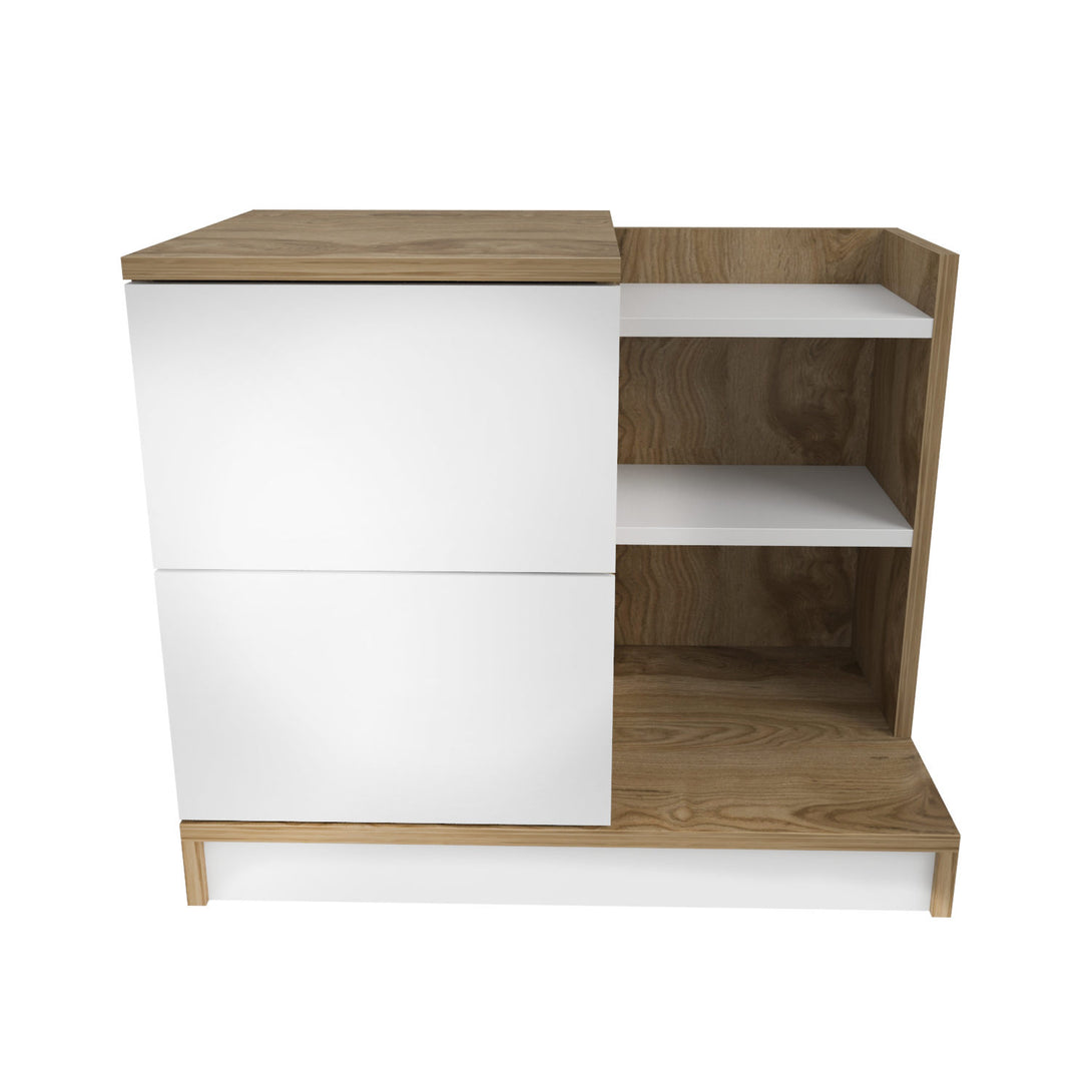 Éjjeliszekrény Rena - White, Walnut-VASBÚTOR