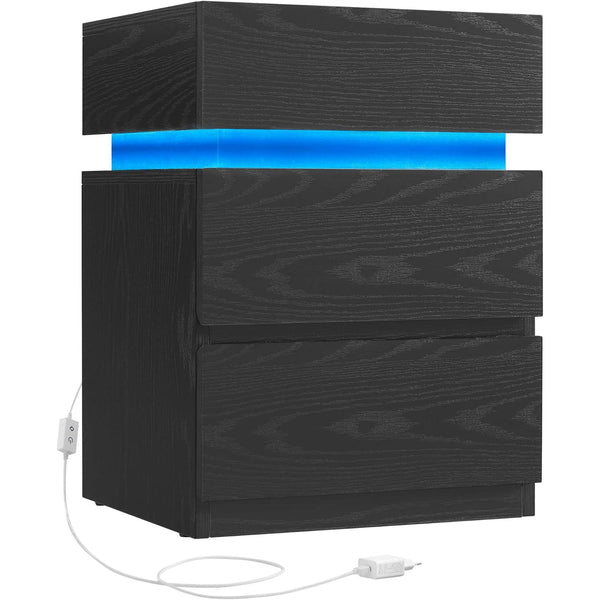 Éjjeliszekrény led világítással, állítható színű fény, 3 fiókos oldalasztal, 35 × 40 × 55 cm, fekete-VASBÚTOR