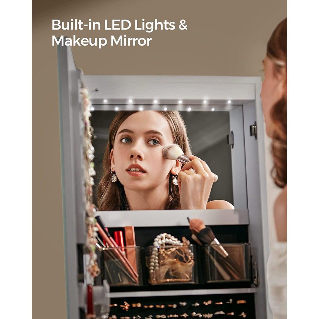 Ékszerszekrény Tükörszekrény Ékszerrendező LED világítással, állítható szín és fényerő-VASBÚTOR