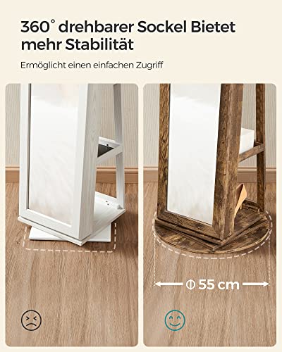 Ékszertároló állószekrény, teljes alakos tükörrel, 360°-ban forgatható, polcos, rusztikus barna-VASBÚTOR