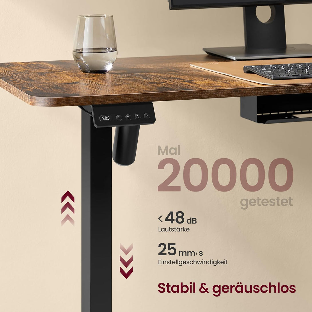 Elektromos L-alakú íróasztal, 140 x 160 cm, beépített töltőállomással rusztikus barna és fekete-VASBÚTOR