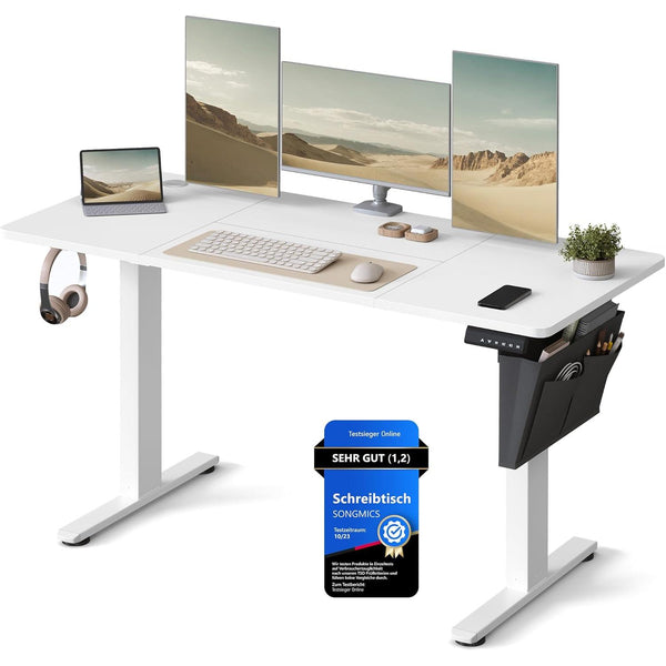 Elektromosan állítható magasságú íróasztal, 60 × 140 × 72–120 cm –, felhő fehér színben-VASBÚTOR