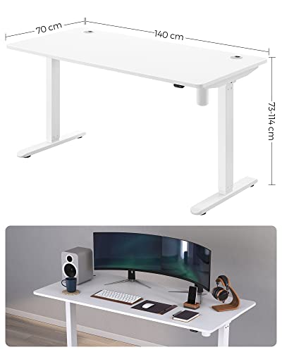 Elektromosan állítható magasságú íróasztal, 70 x 140 x (73-114) cm, acélvázas, fehér-VASBÚTOR