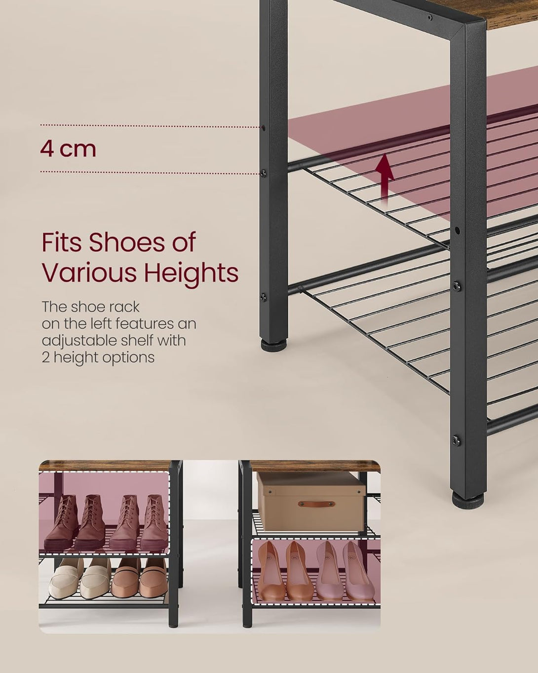 Előszobafal paddal és cipőtárolóval 40x120x190 cm, barna/fekete-VASBÚTOR