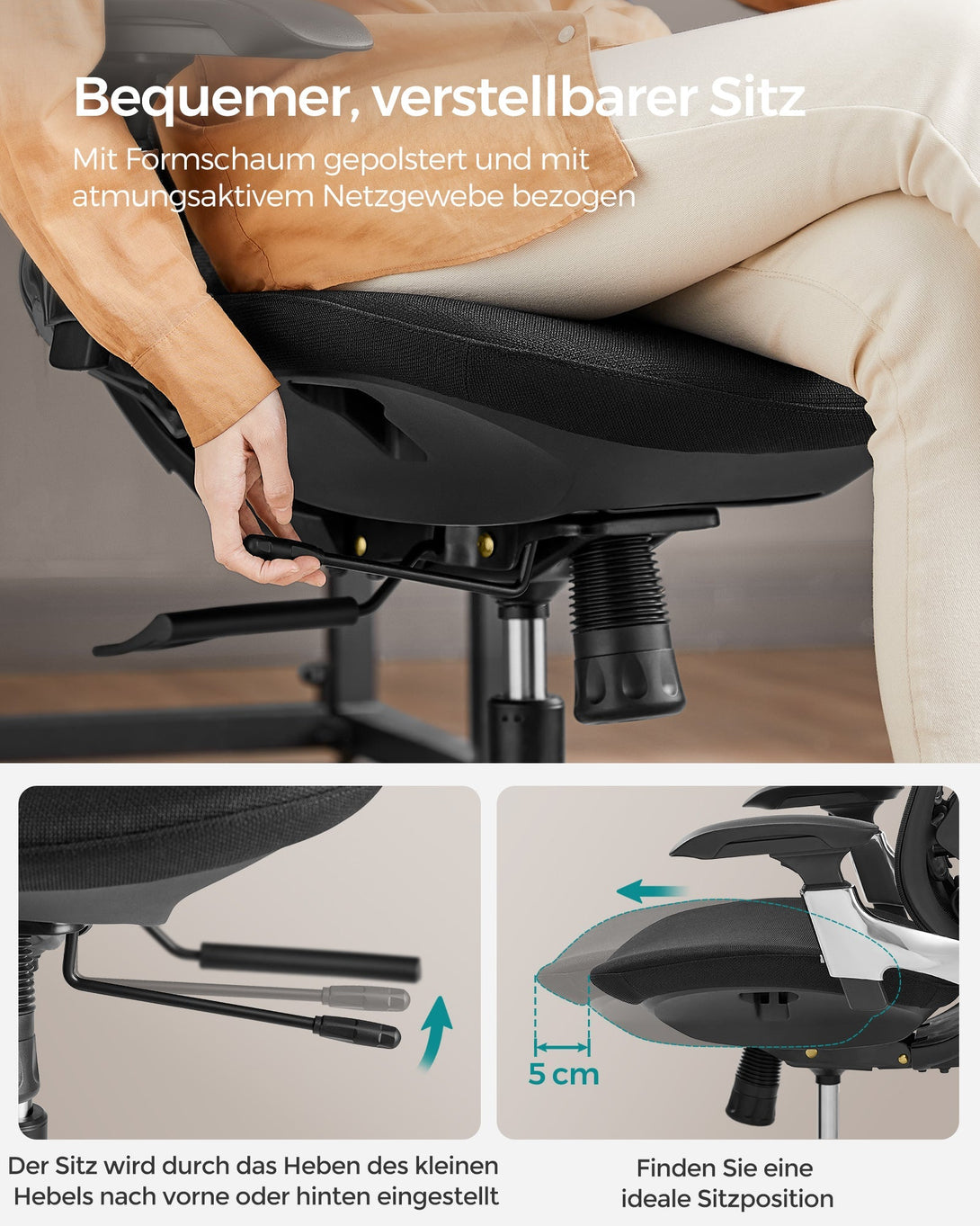 Ergonomikus, állítható, dönthető irodai szék, fekete-VASBÚTOR