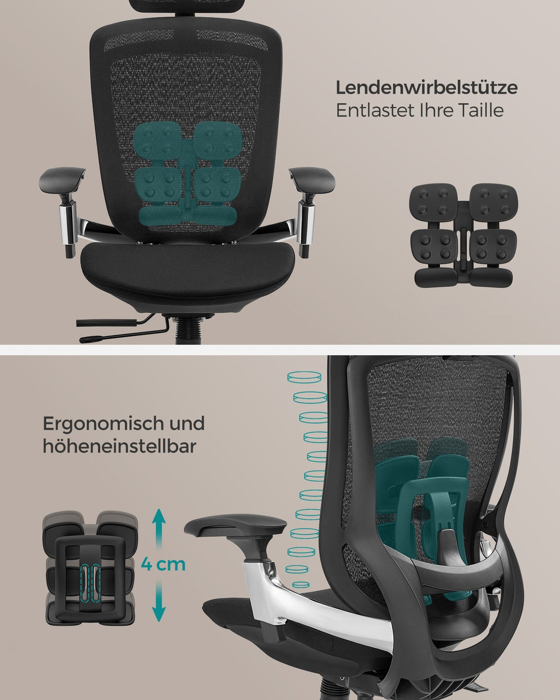 Ergonomikus, állítható, dönthető irodai szék, fekete-VASBÚTOR