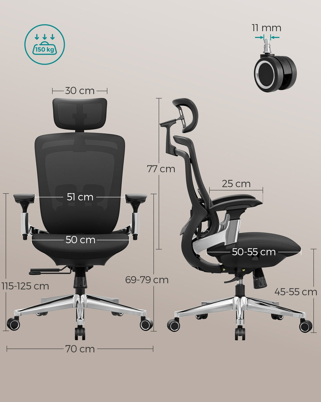 Ergonomikus, állítható, dönthető irodai szék, fekete-VASBÚTOR