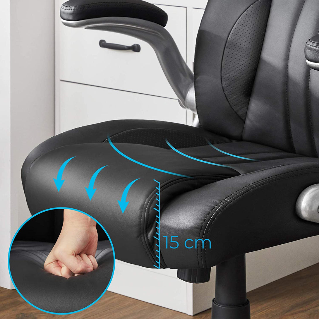 Ergonomikus forgószék, irodai szék összecsukható karokkal, fekete-VASBÚTOR