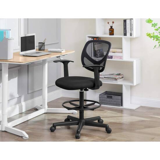 Ergonomikus irodai szék kartámaszokkal, forgó szék 55-75 cm ülésmagasság, Fekete-VASBÚTOR
