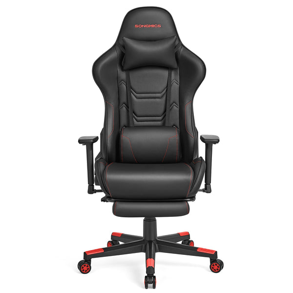 Ergonomikus irodai szék, magas háttámlával, lábtámasz, deréktámasz fekete/piros-VASBÚTOR
