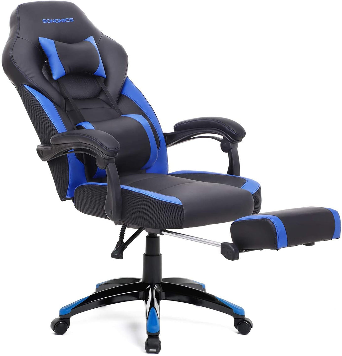 Ergonómikus irodai szék teleszkópos lábtartóval, kék és fekete-VASBÚTOR