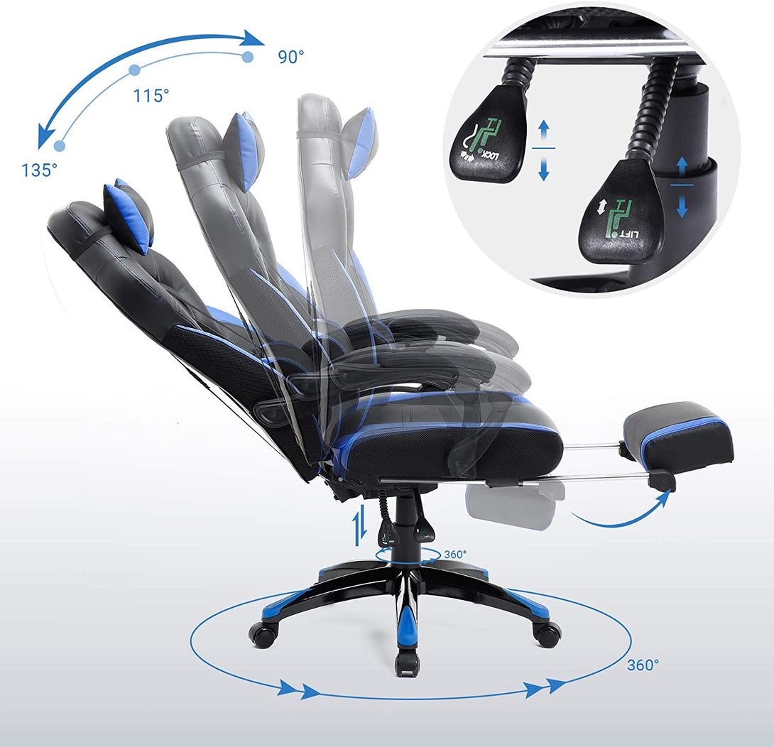 Ergonómikus irodai szék teleszkópos lábtartóval, kék és fekete-VASBÚTOR