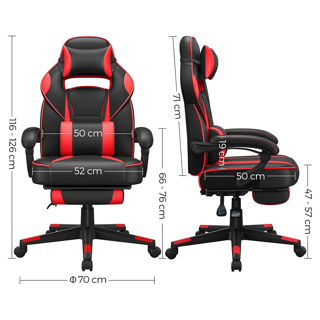 Ergonómikus szék, állítható irodai szék lábtartóval, fekete-piros-VASBÚTOR