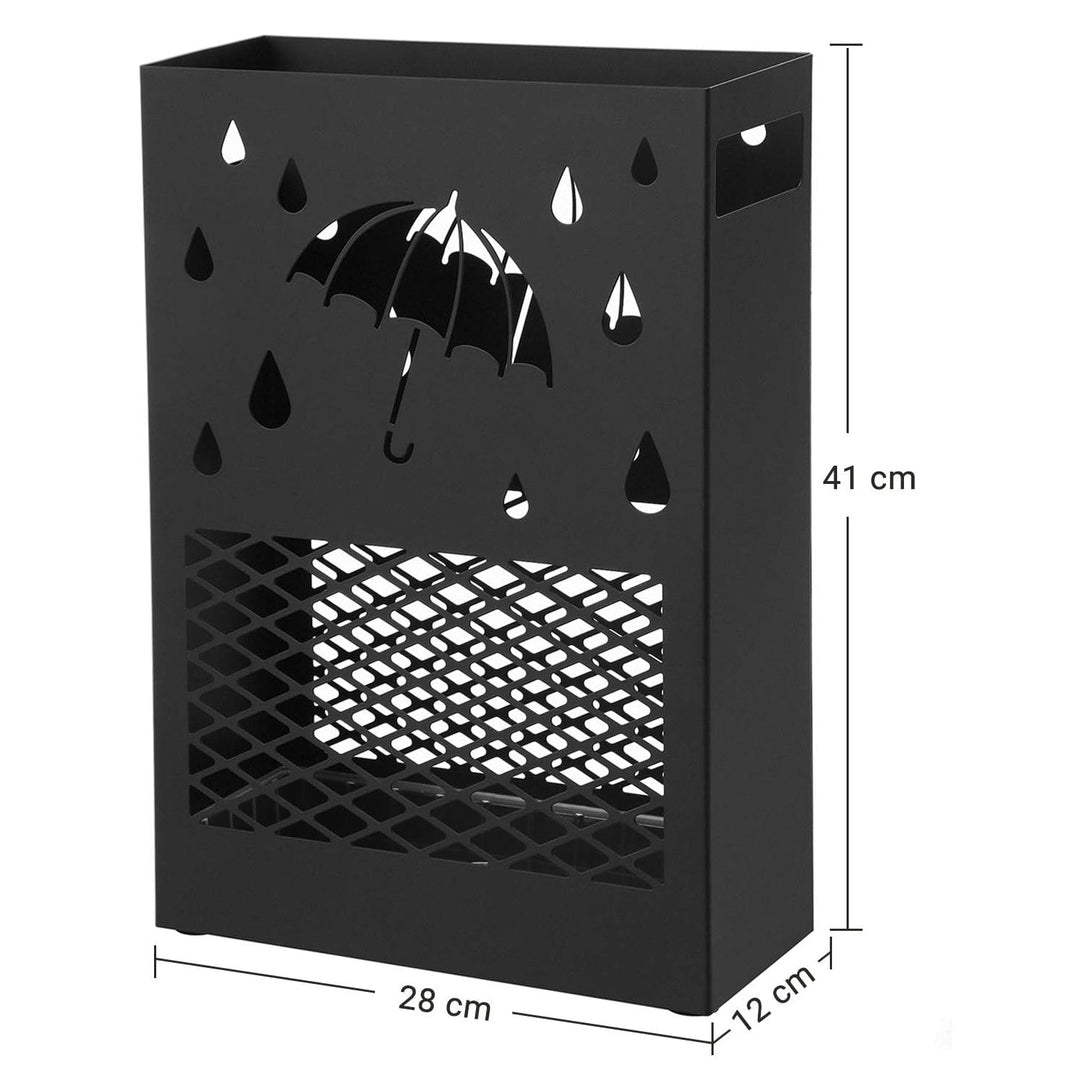 Esernyőtartó fém téglalap alakú kivehető vízcsepp tálcával, fekete-VASBÚTOR