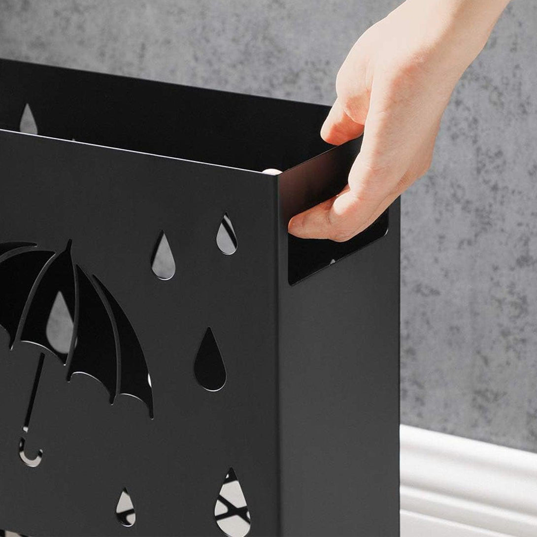 Esernyőtartó fém téglalap alakú kivehető vízcsepp tálcával, fekete-VASBÚTOR