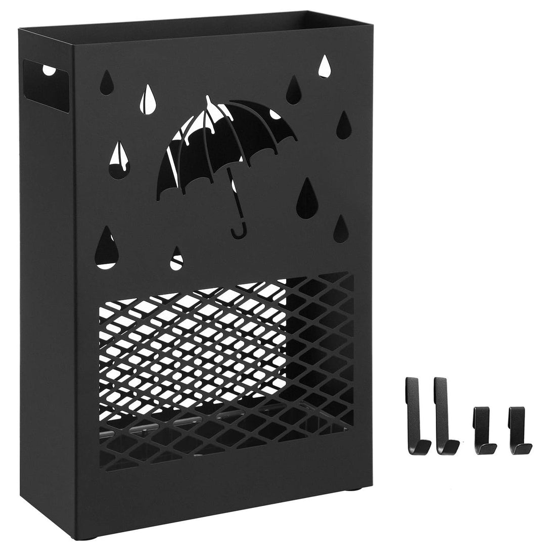Esernyőtartó fém téglalap alakú kivehető vízcsepp tálcával, fekete-VASBÚTOR