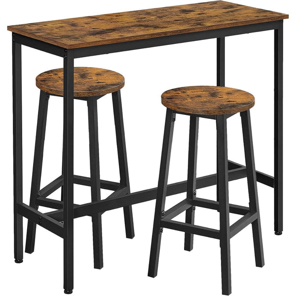 Étkezőasztal szett, bárasztal és bárszékek, 100x40cm, rusztikus barna és fekete színben-VASBÚTOR