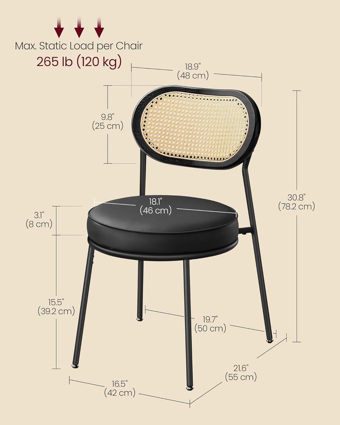Étkezőszékek, rattan háttámlás étkezőszék készlet, Műbőr, kárpitozott , tintafekete-VASBÚTOR