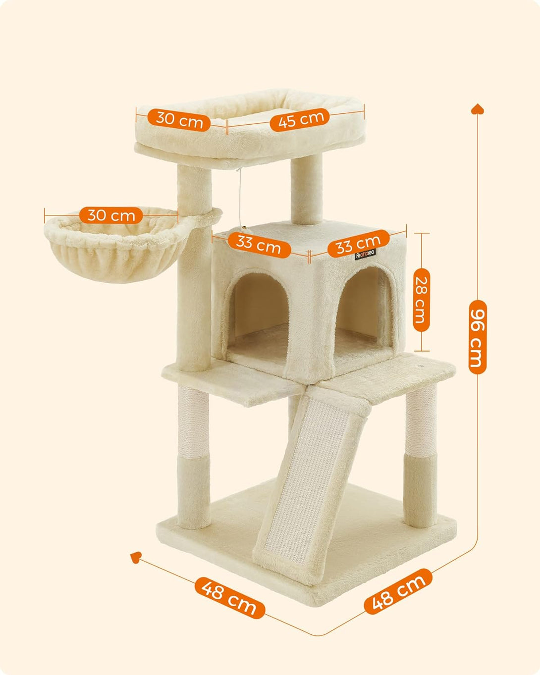 FEANDREA Macska kaparó, Macskatorony nagy fekhellyel, Bézs, 96 CM-VASBÚTOR