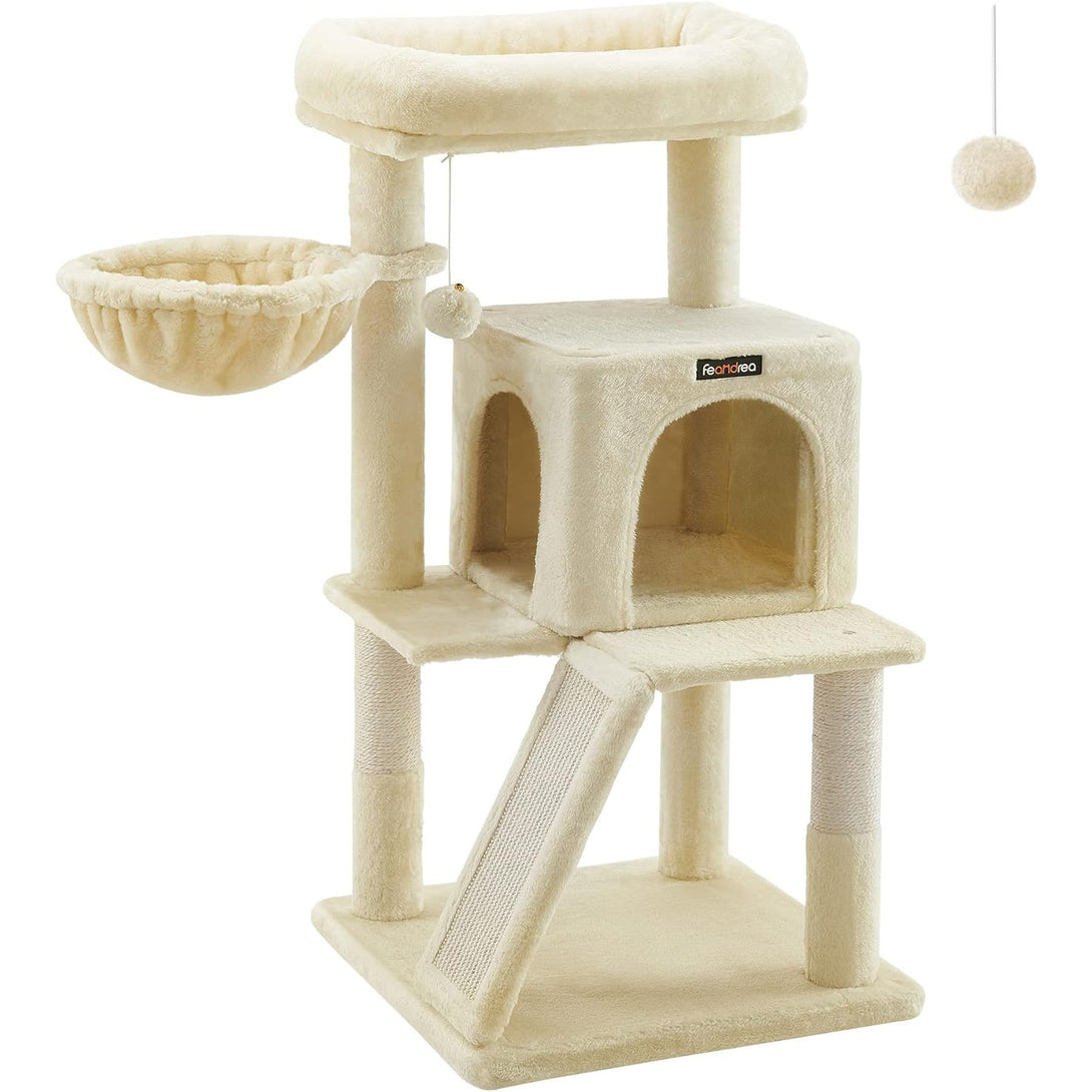 FEANDREA Macska kaparó, Macskatorony nagy fekhellyel, Bézs, 96 CM-VASBÚTOR