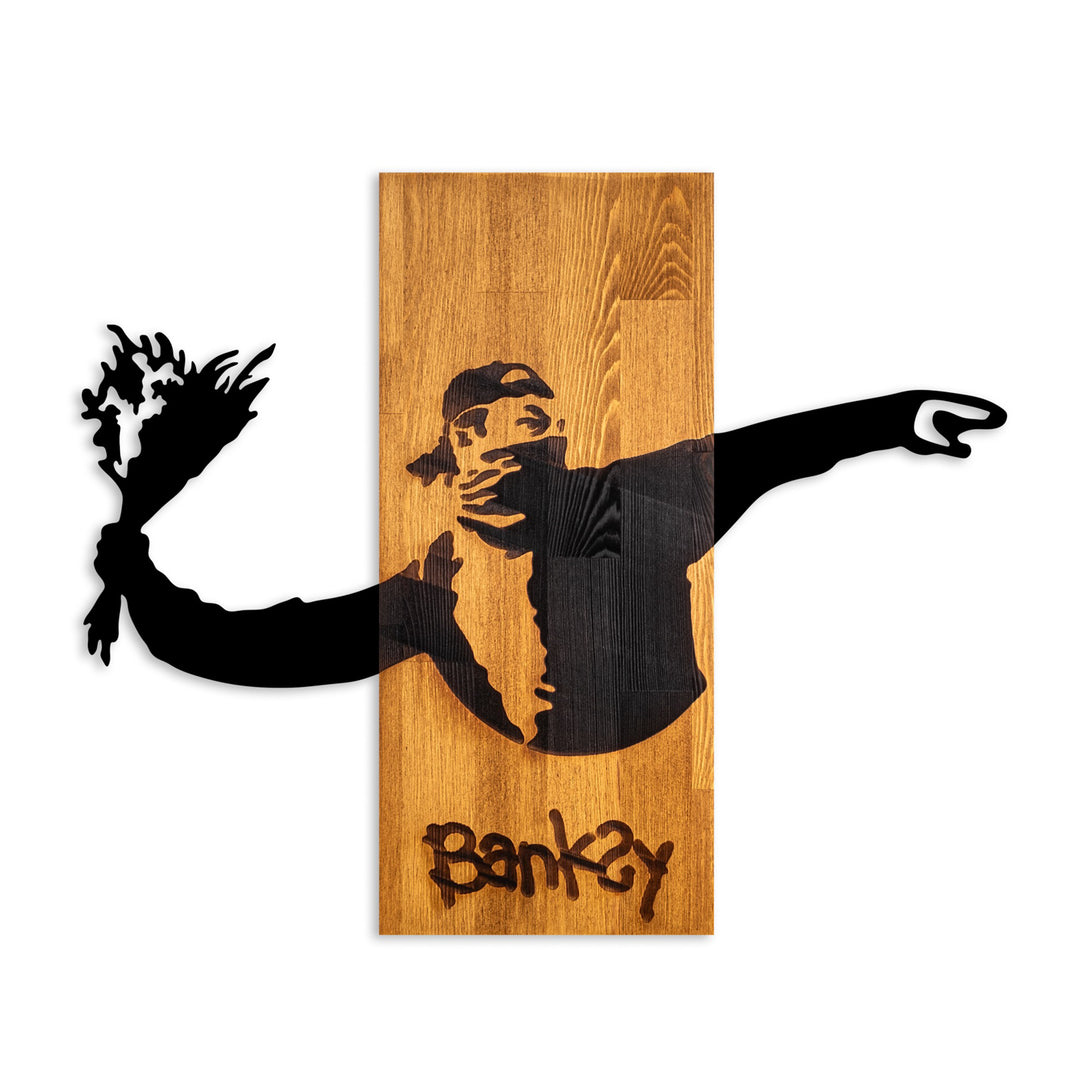 Fa fali dekoráció, Banksy - Flower Thrower-VASBÚTOR