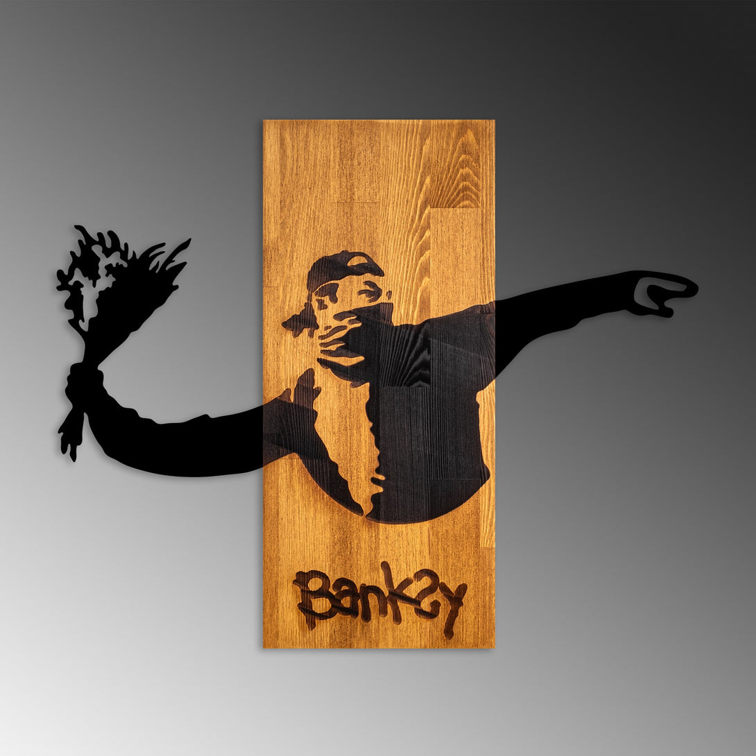 Fa fali dekoráció, Banksy - Flower Thrower-VASBÚTOR