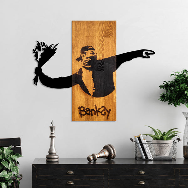 Fa fali dekoráció, Banksy - Flower Thrower-VASBÚTOR