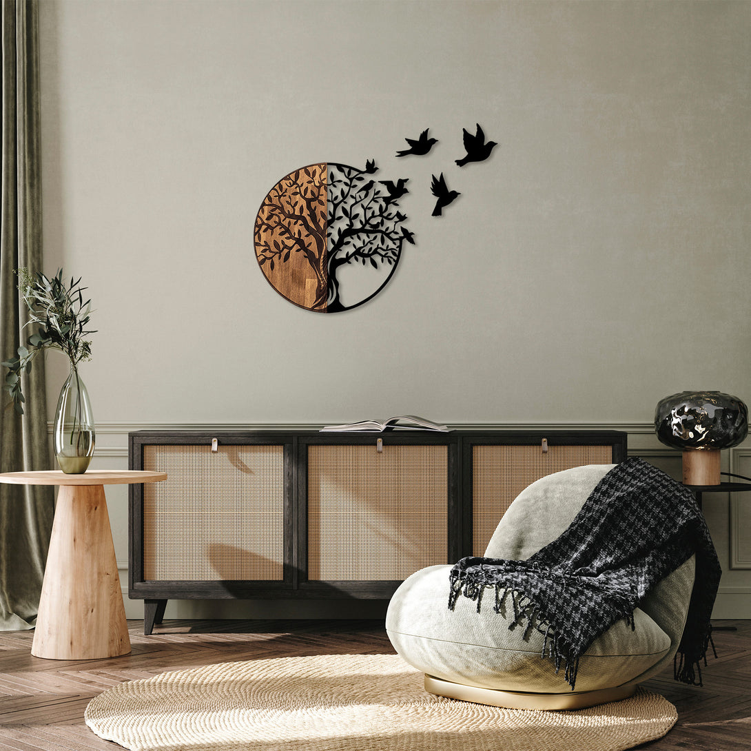 Fa fali dekoráció, Tree And Birds - 322-VASBÚTOR