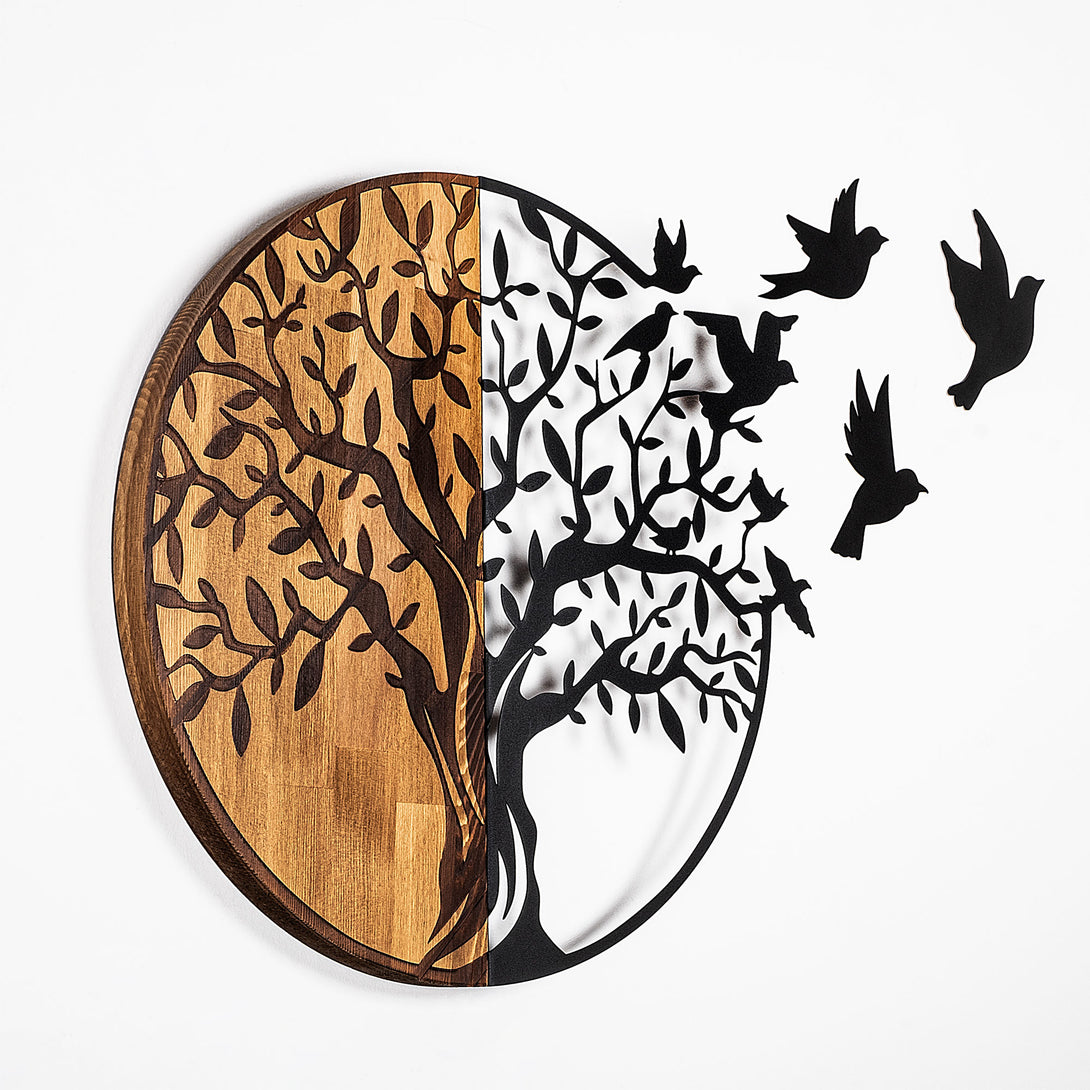 Fa fali dekoráció, Tree And Birds - 322-VASBÚTOR